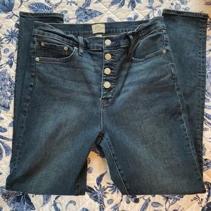 JCrew button fly 10” high rise toothpick jeans
